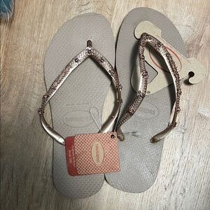 Havaianas brown tan gold spiders flip flops slippers BR 35/36 us 6 eur 37/38 new